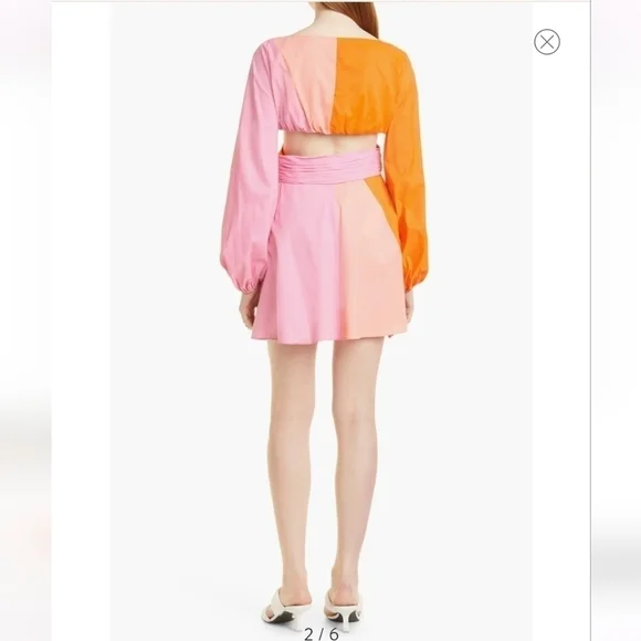 Staud Gulf A-Line Cutout Dress in TANGERINE/ GRAPEFRUIT/ PETAL Size 4 - Picture 8 of 12